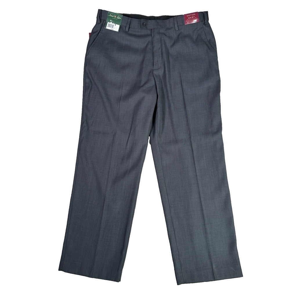 David Taylor Mens‎ Sz 40 x 32 Flat Front Dress Pants Adjustable Motion Waist New